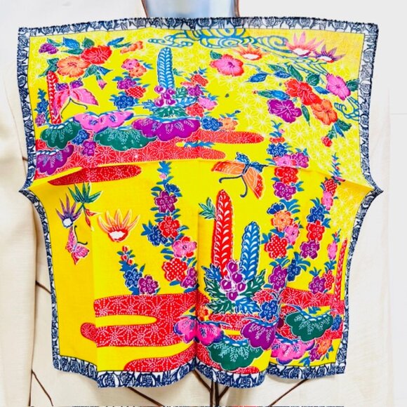 New Sticker On Celine Paris 19"MiniScarf/Handk+2 Other Beige floral  cotton (5 - Picture 5 of 11